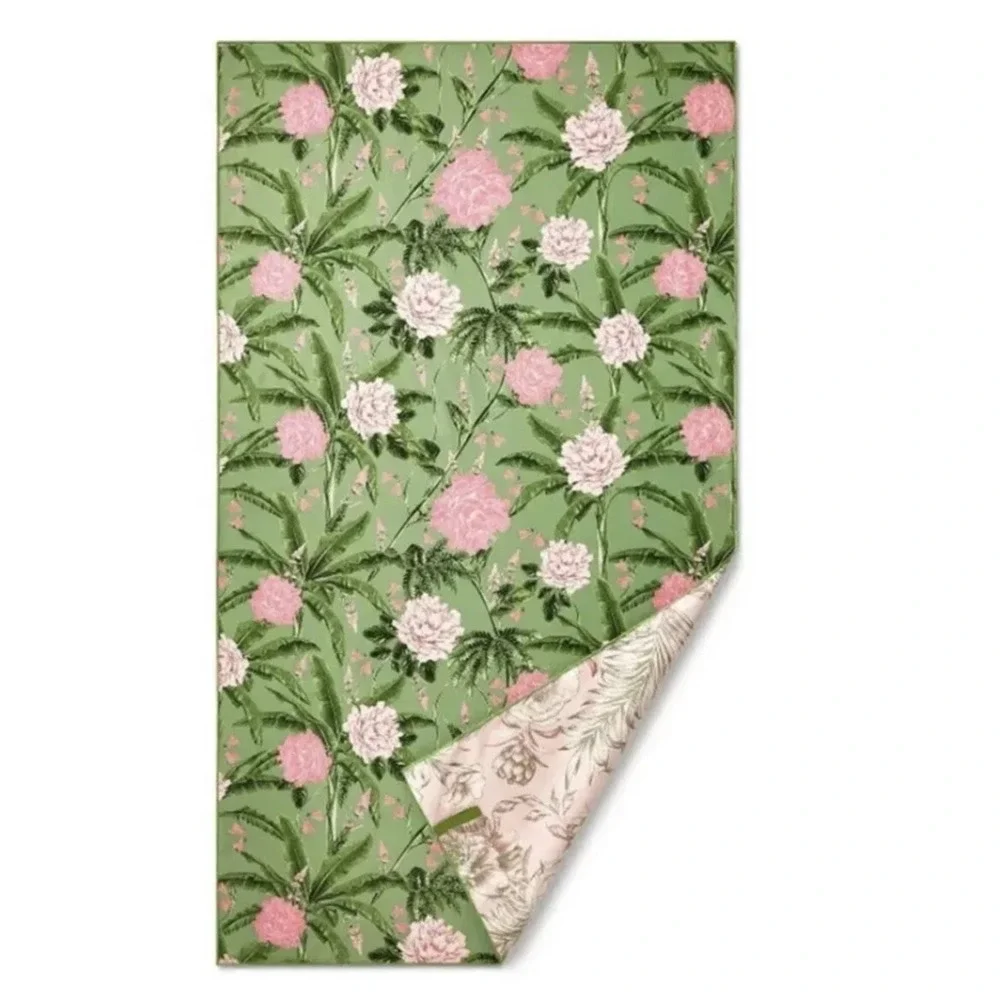 Agua Bendita Reversible Quick Dry Peony Floral Beach Towel Wrap Pink Green